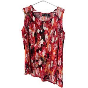 Attitudes By Renée Size XL Watermelon-Asymmetrical Tank Top Multicolor Drapey